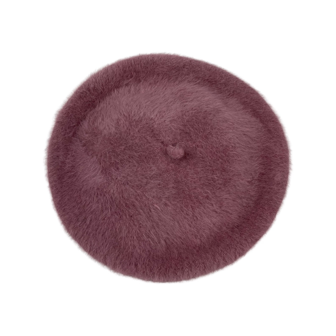 Vintage 80s Mauve Fluffy Angora Beret