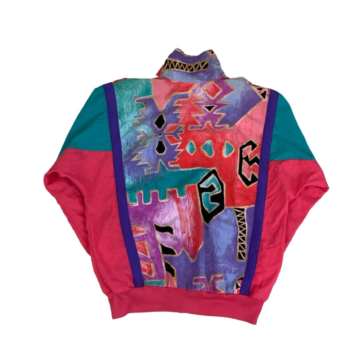 Vintage 80s 90s ‘Silver Threads’ Green Pink Purple Crazy Patterned Windbreaker Bomber Jacket M L