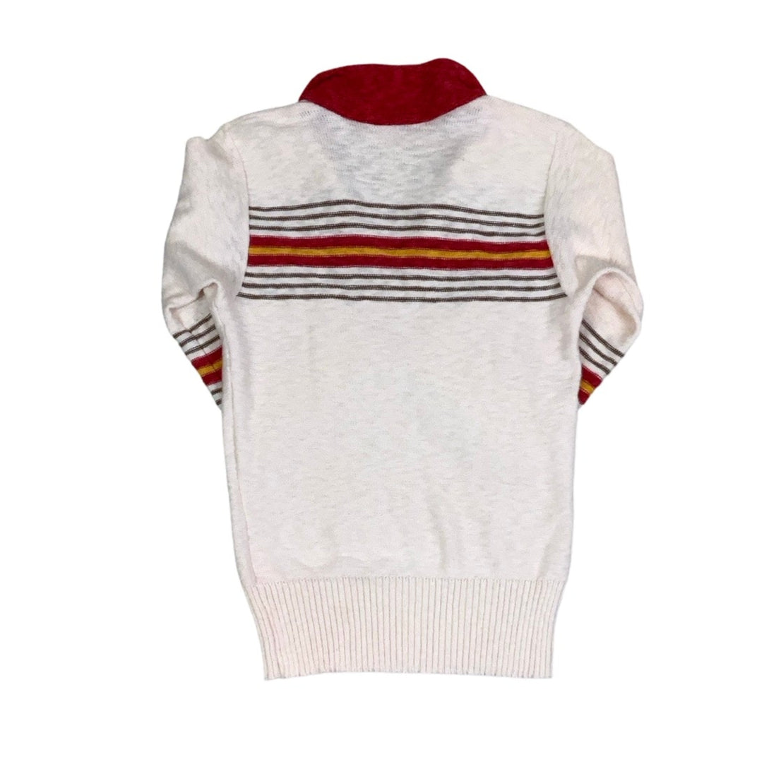 Vintage 80s White Red Yellow Brown V-Neck Tassel Jumper Top 8 10