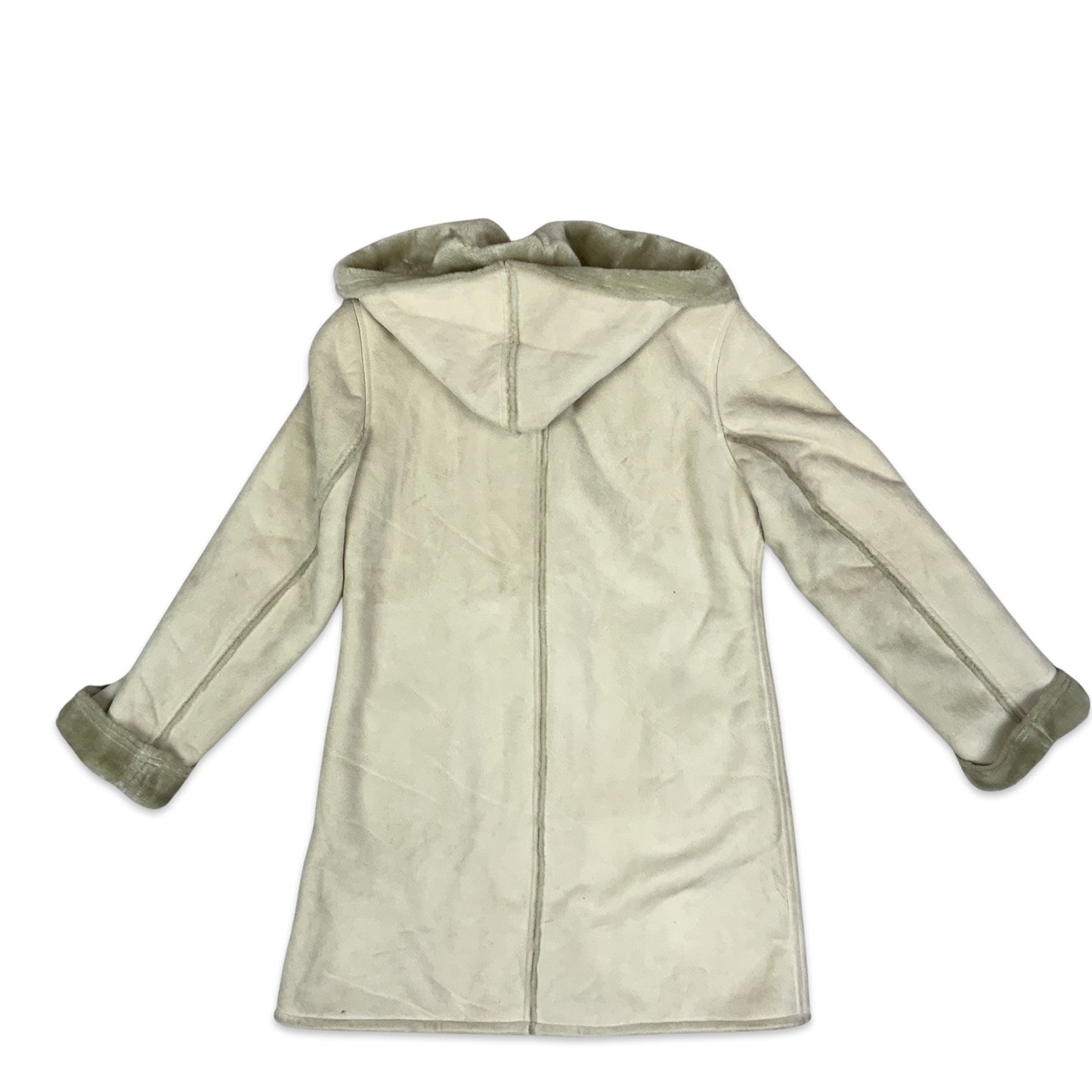 Vintage 90s Cream Hooded Sheepskin Shearling Coat 14 16
