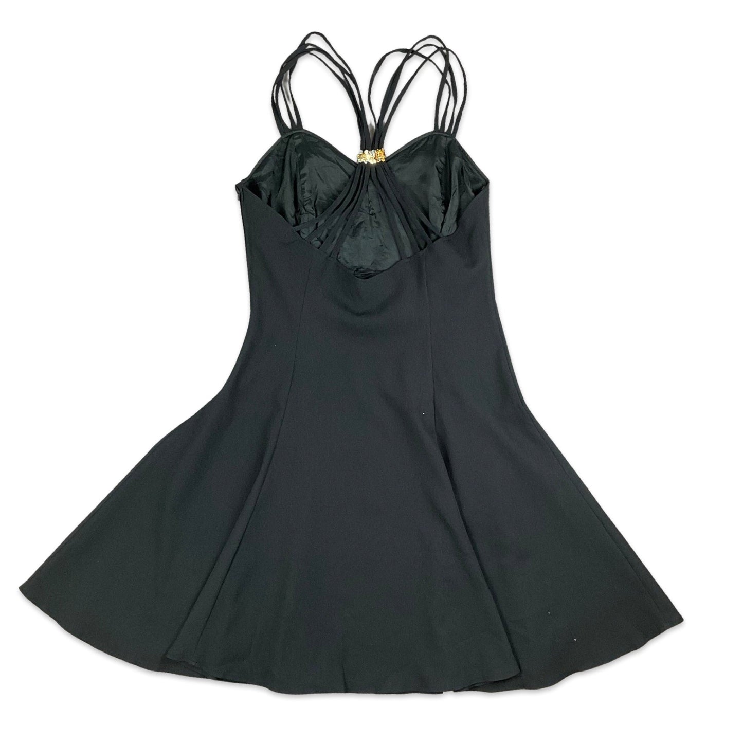 Vintage 90s Black Gold Aline Flared Midi Dress 10 12