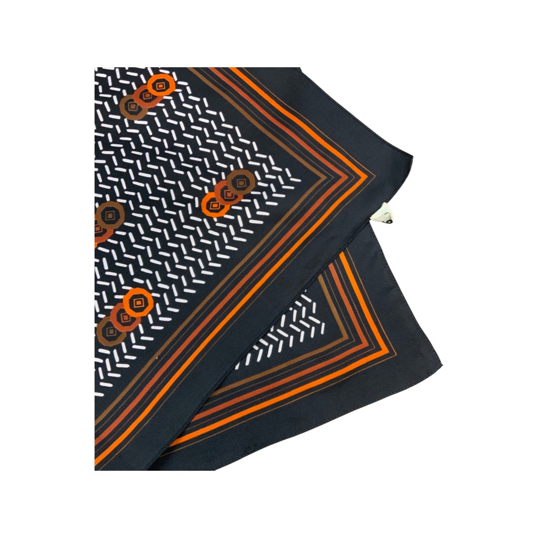 Vintage 70s Black White Orange Brown Geometric Scarf