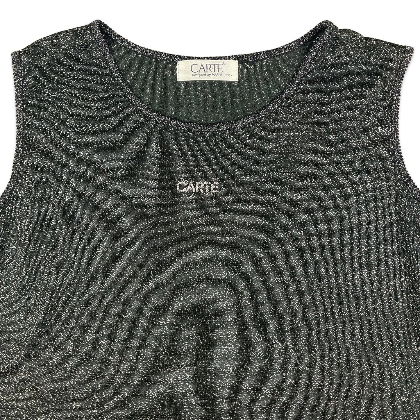 90s Y2K Black & Silver Sheer Top with Diamante Detail 12 14 16 18