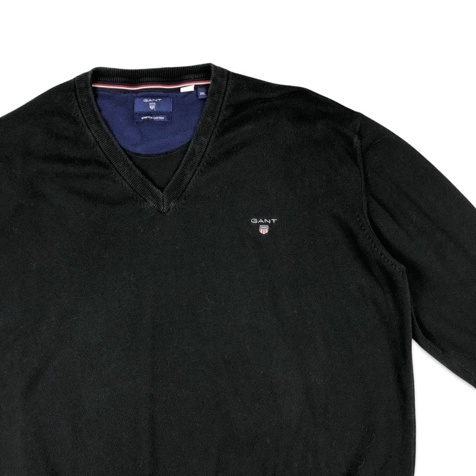 GANT Black V Neck Knit Jumper XL