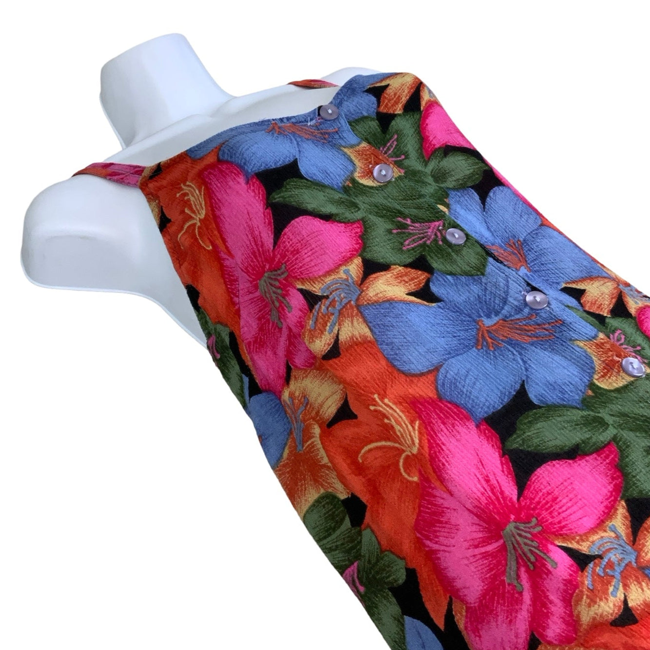 Vintage 90s Y2k Blue Orange Pink Green Floral Sleeveless Maxi Dress 12 14