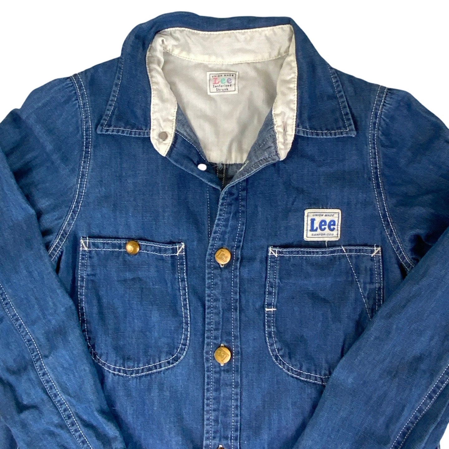Vintage 90s Union Made Lee Sanforized Denim Shirt 10 12 S