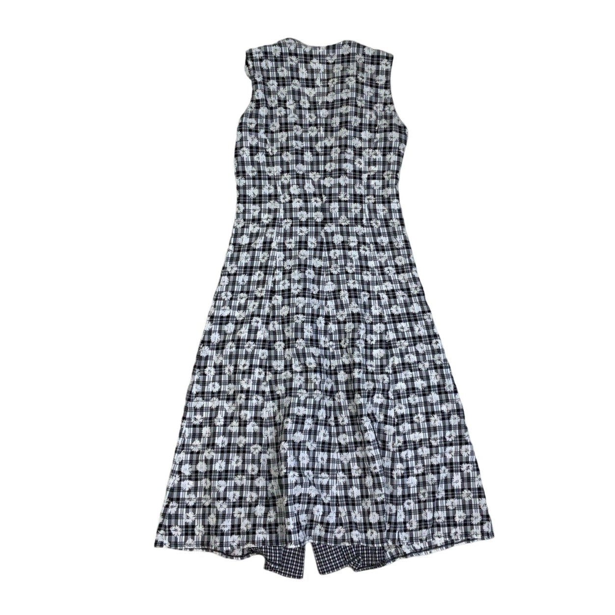 Vintage 90s Black White Floral Check Gingham Sleeveless Maxi Dress 8 10