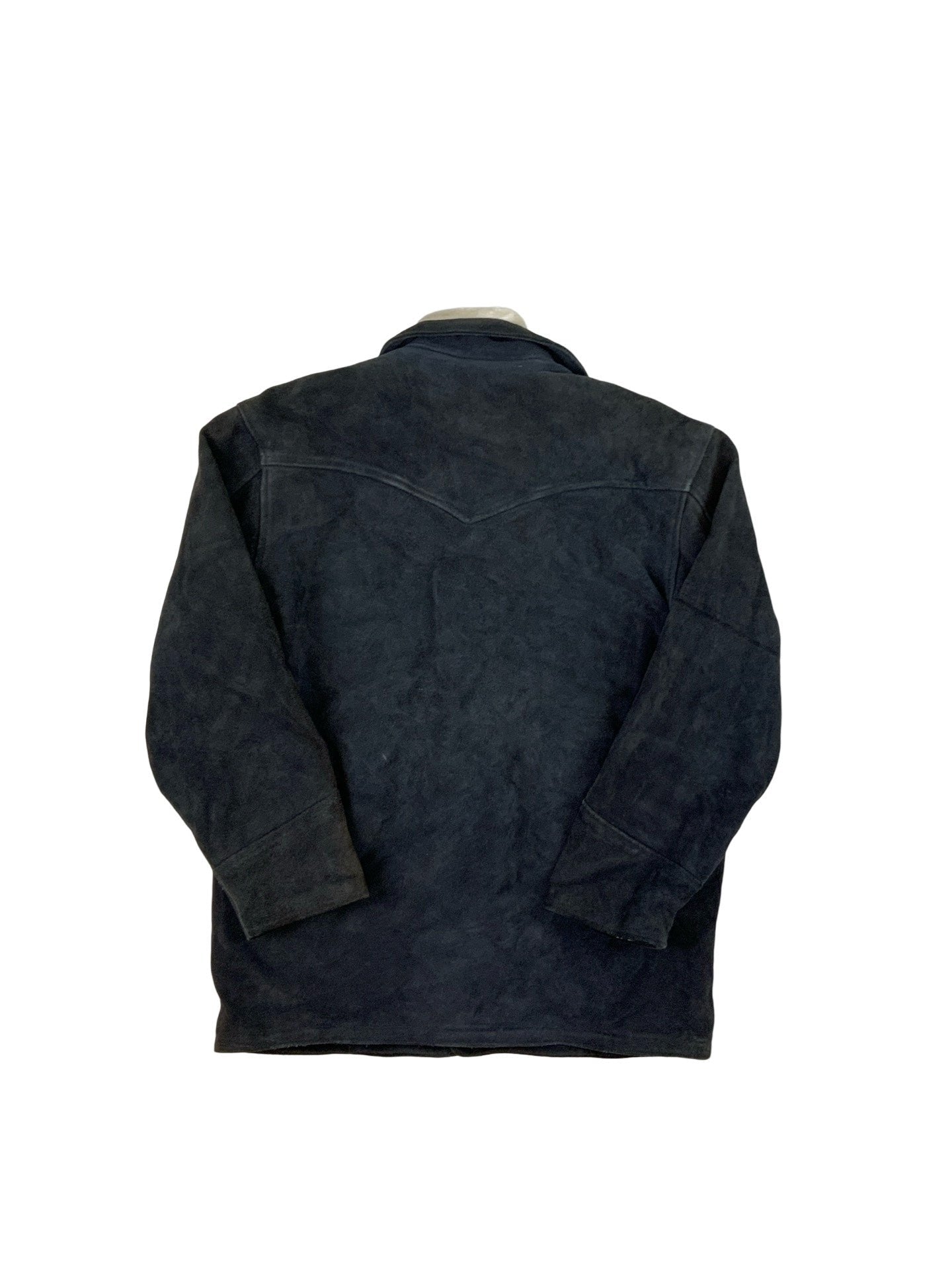 Vintage Dark Navy Leather Fleece Lined Coat M L