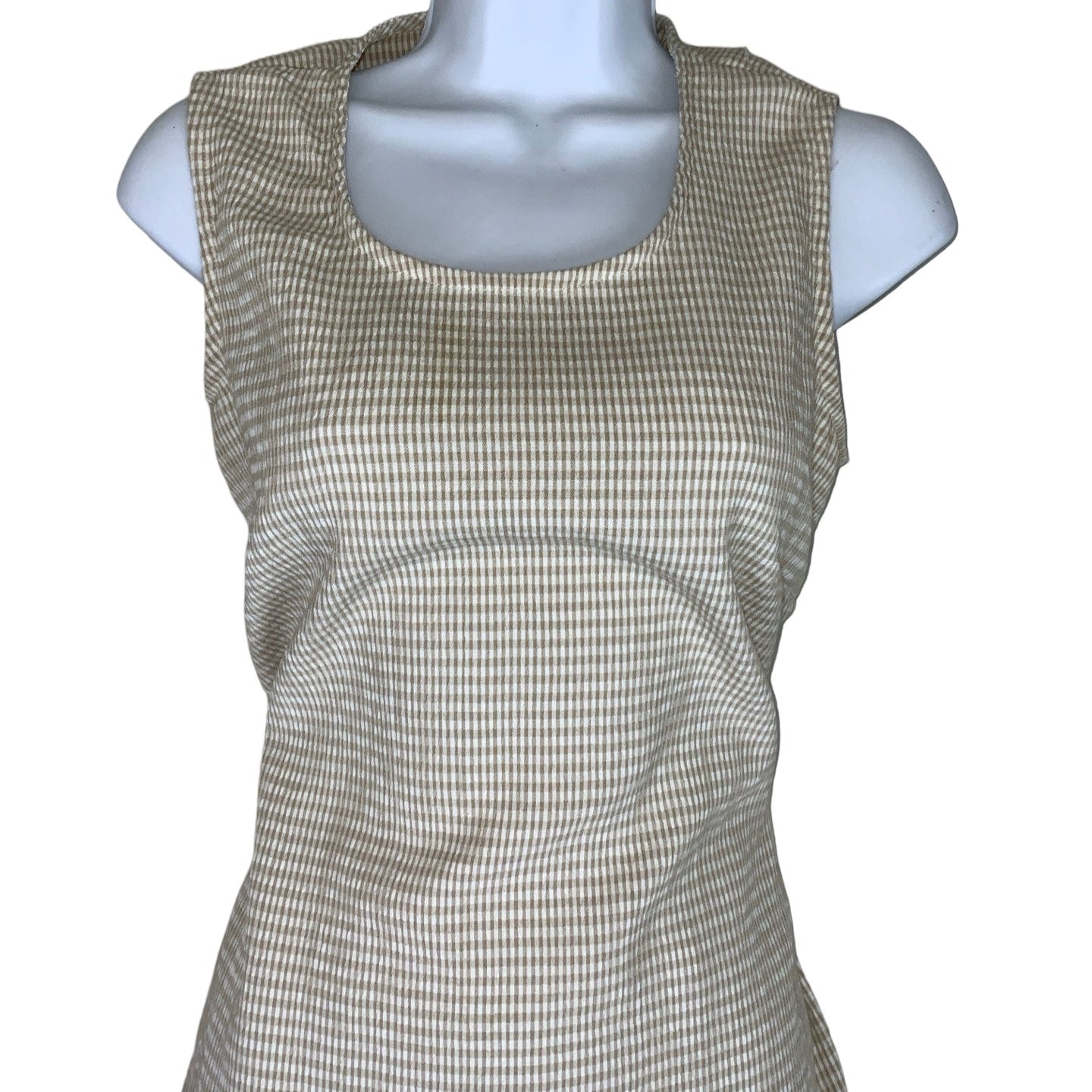 Vintage 90s Y2K Grunge ‘Studio Ease’ Brown Beige Check Sleeveless Maxi Dress 10