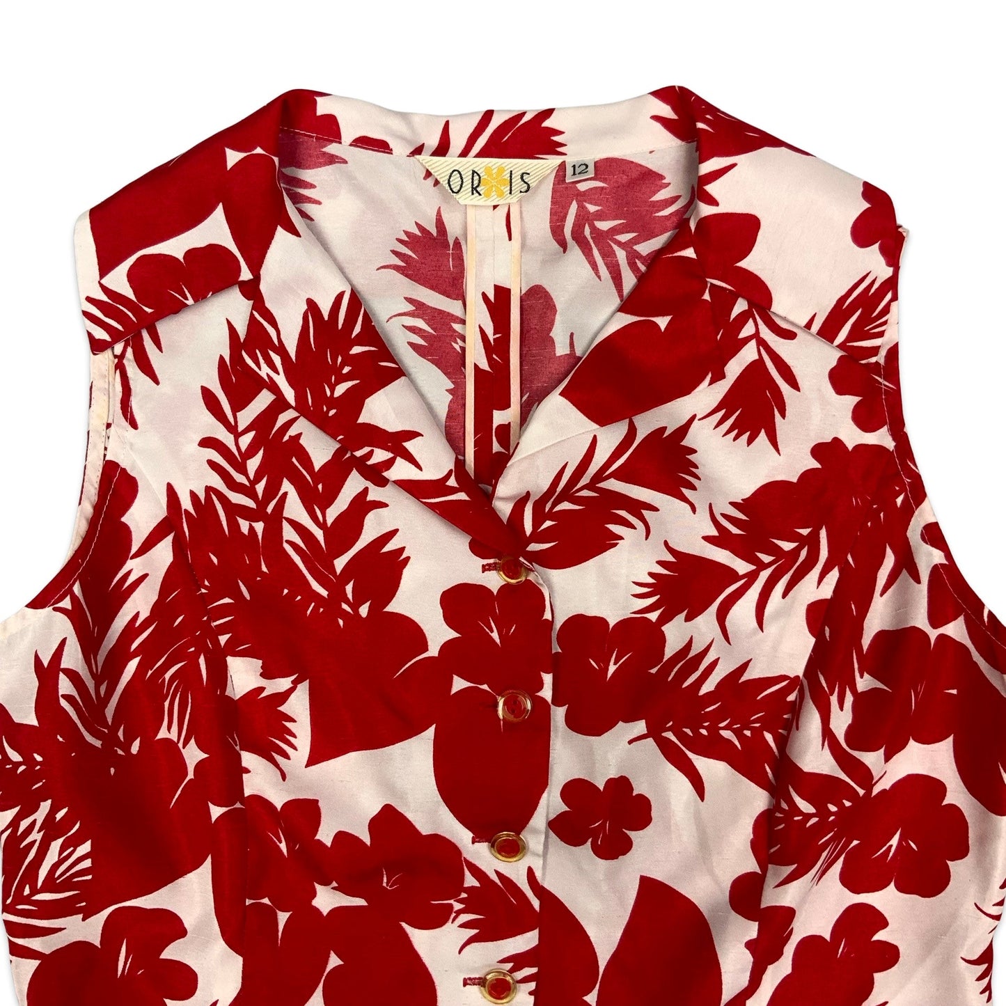Vintage Red & White Floral Sleeveless Blouse 12