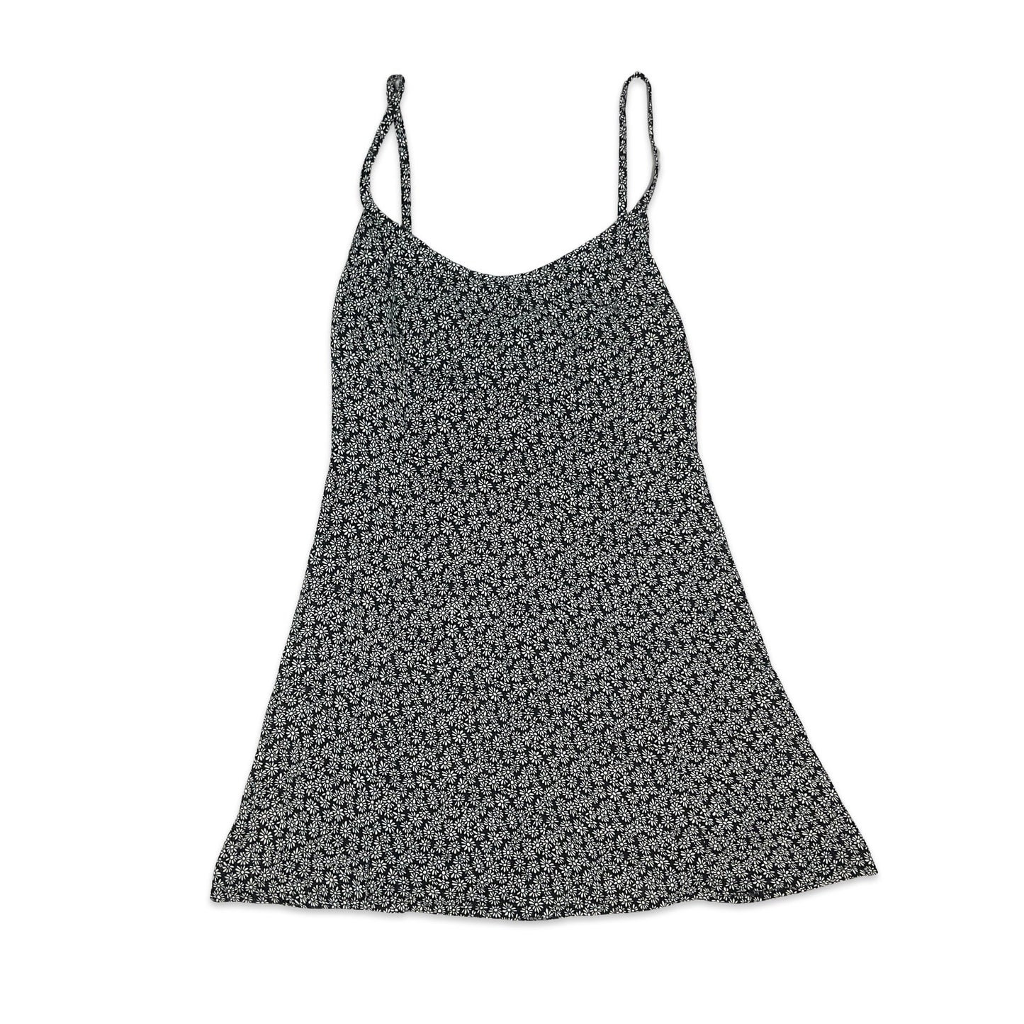 90s Black & White Ditsy Floral Mini Dress 8 10