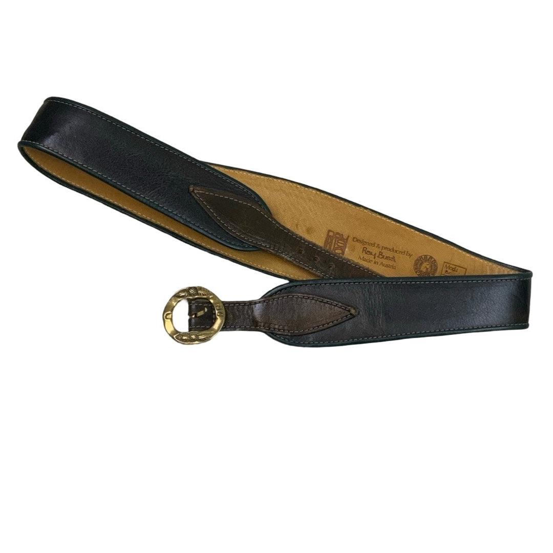 Vintage 80s 90s ‘Ray Busa’ Green Black Brown Leather Deer Stud Buckle Gold Leaf