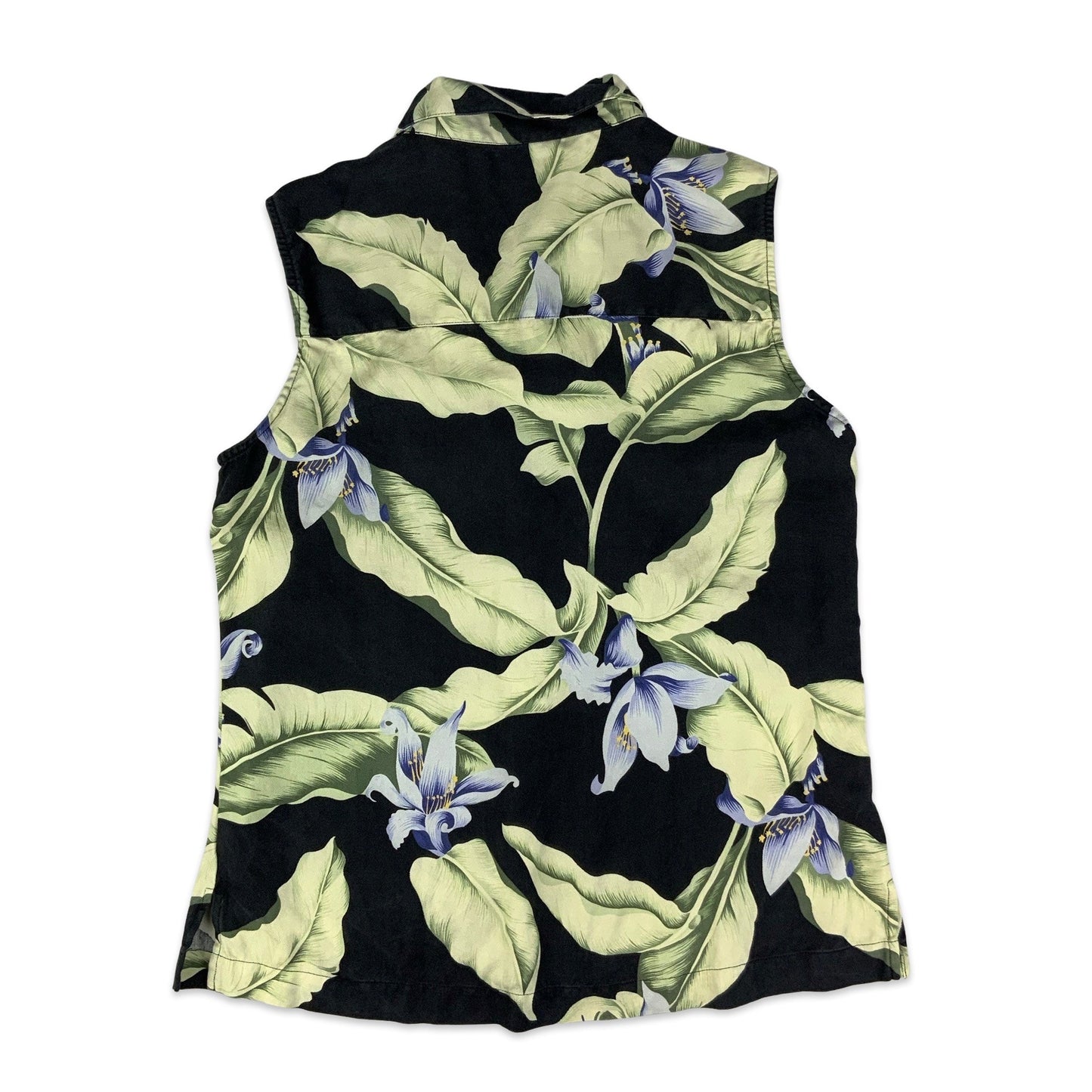 80s Black Purple & Green Floral Sleeveless Blouse