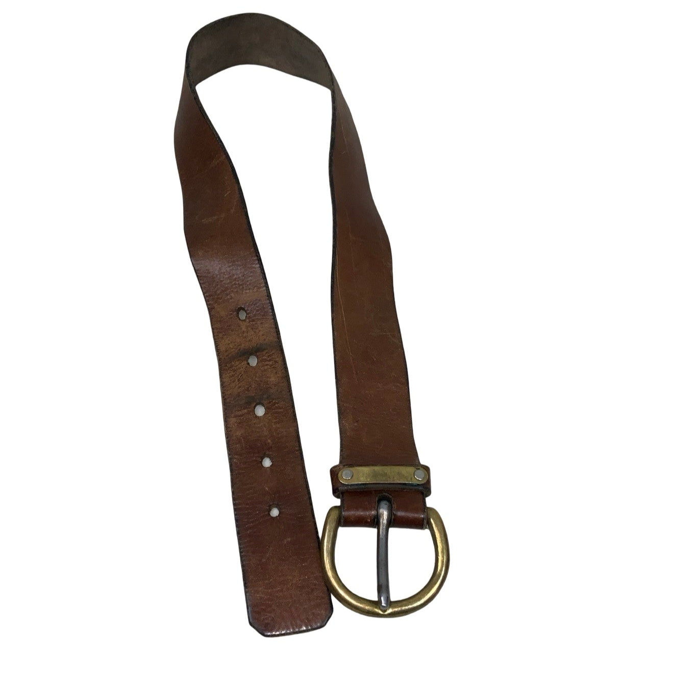 Vintage 80s 90s Brown Leather Gold Buckle Belt