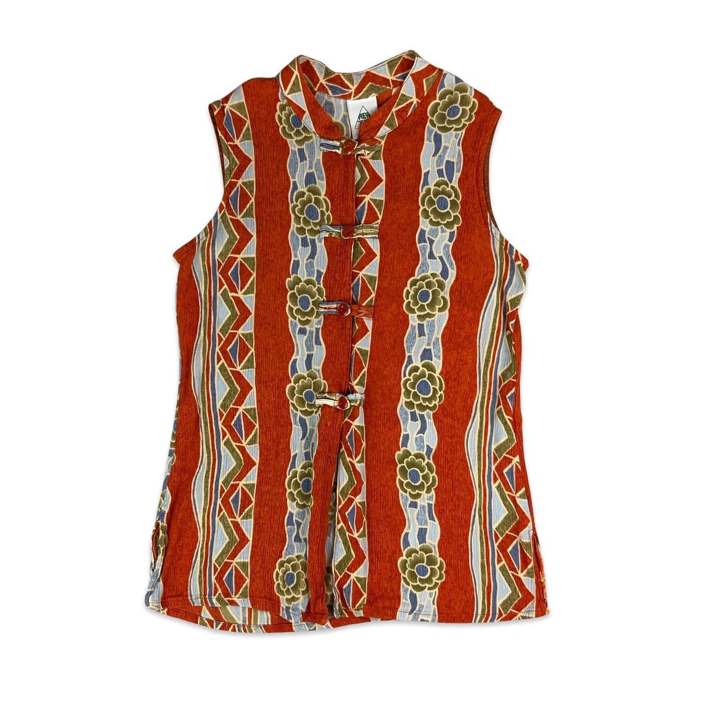 Vintage Orange Button Up Sleeveless Blouse 6 8