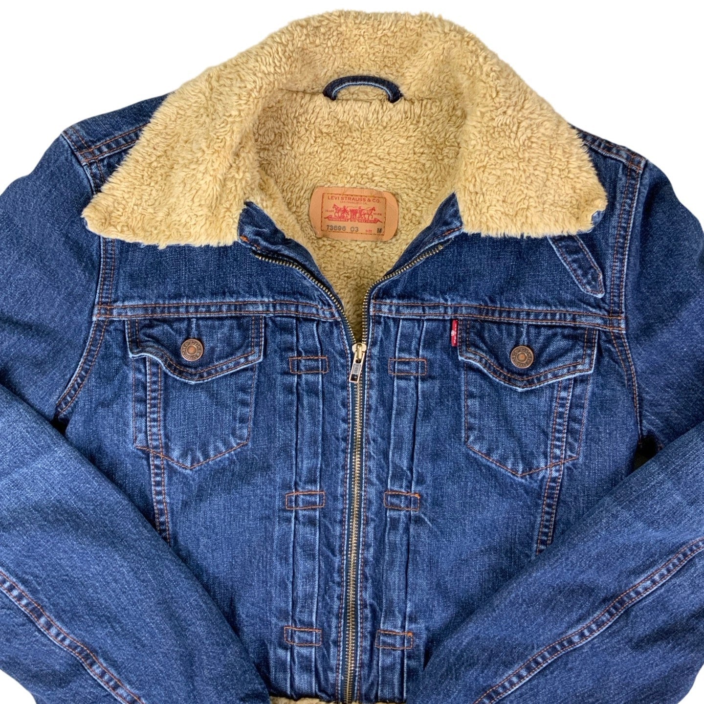 Vintage 80s Levi's 'for girls' Sherpa Zip-Up Denim Jacket 12 S M