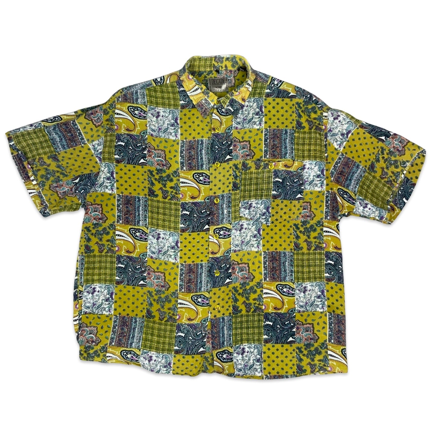 90s Yellow Paisley Print Shirt L