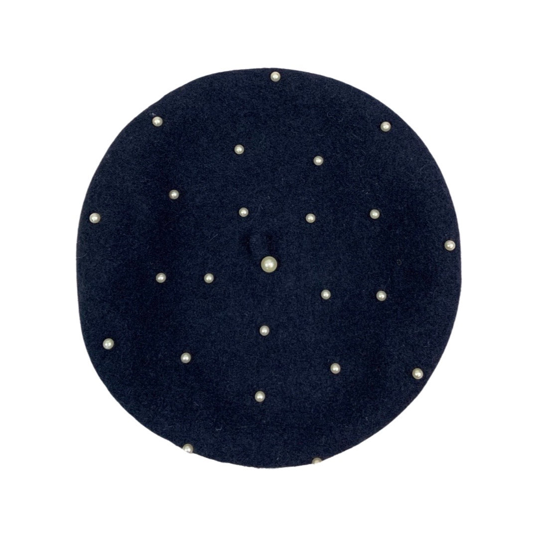 Vintage Navy Faux Pearls Beret