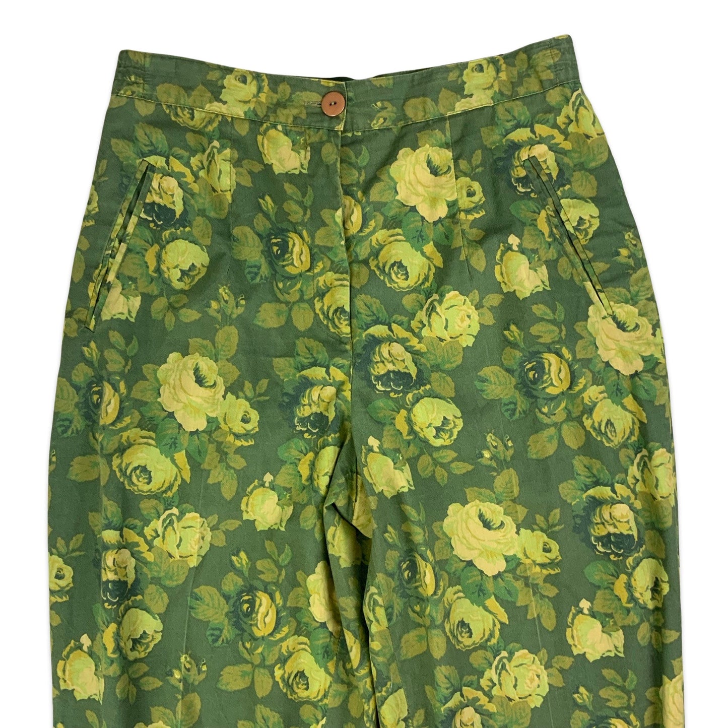 Vintage Green Floral Cigarette Trousers 10 12 14 16