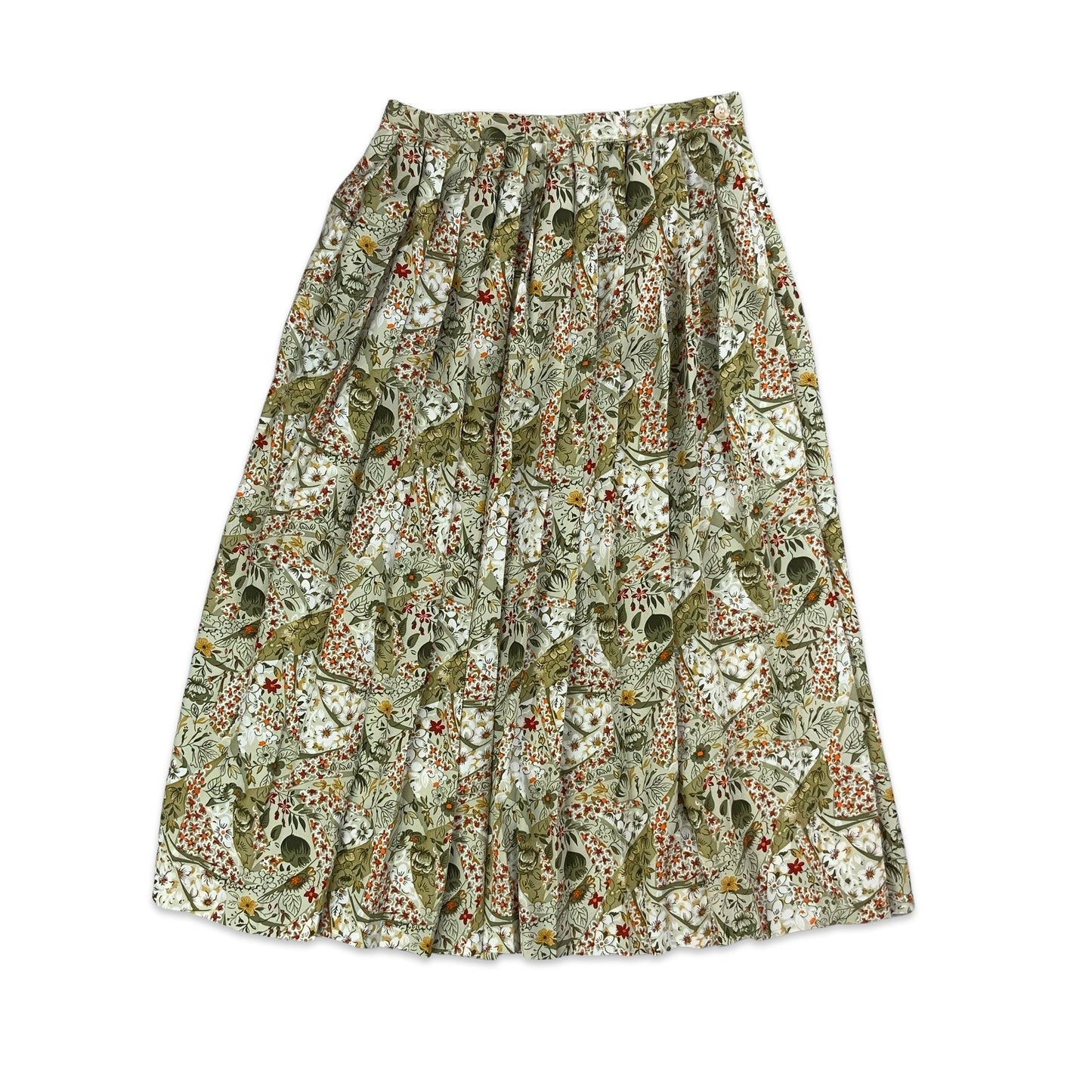 Vintage Floral Pleated Midi Skirt 6 8
