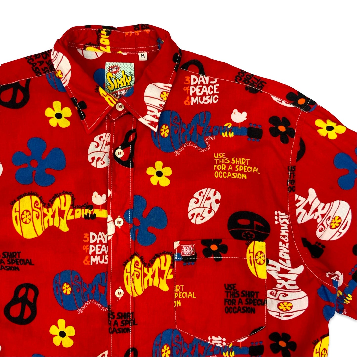 Vintage 90s-00s Hippie Themed Red Printed Shirt L