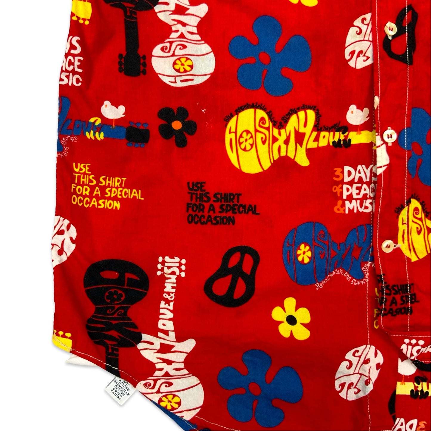 Vintage 90s-00s Hippie Themed Red Printed Shirt L