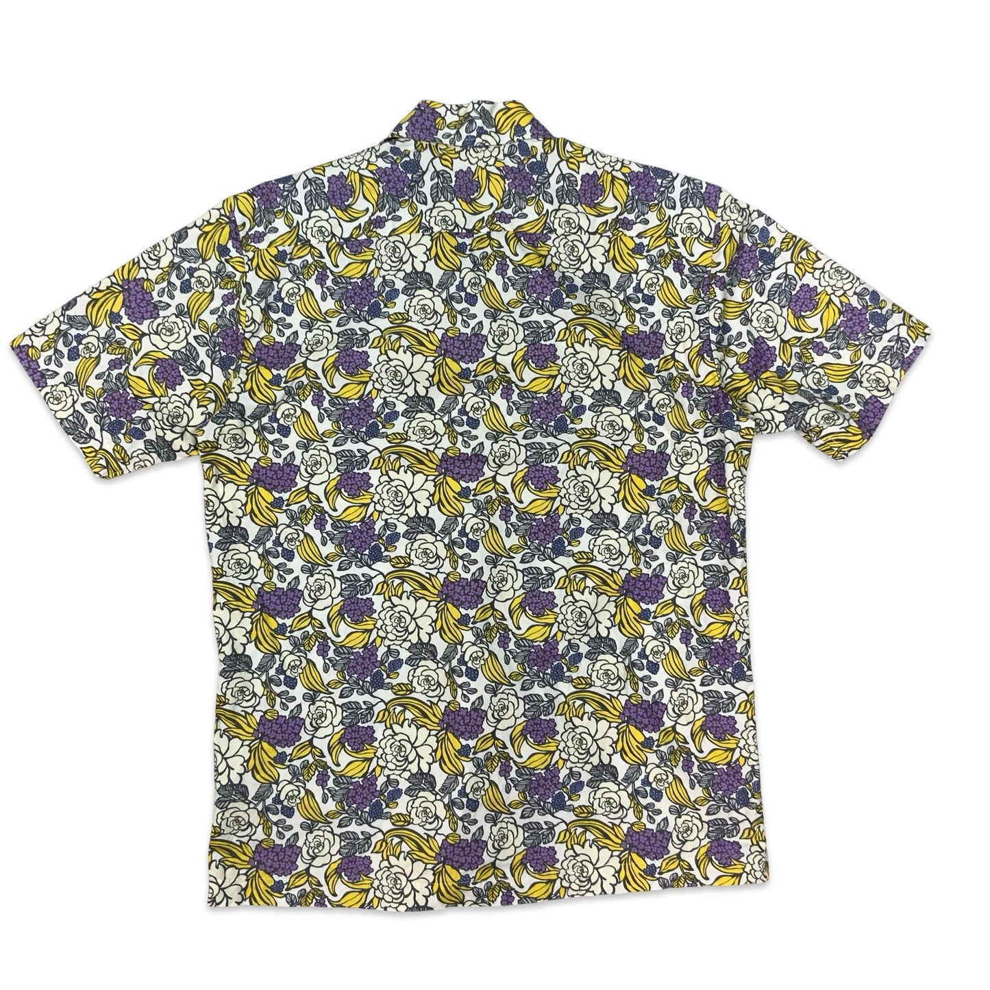 Y2K White Purple & Yellow Botanical Print Aloha Shirt M
