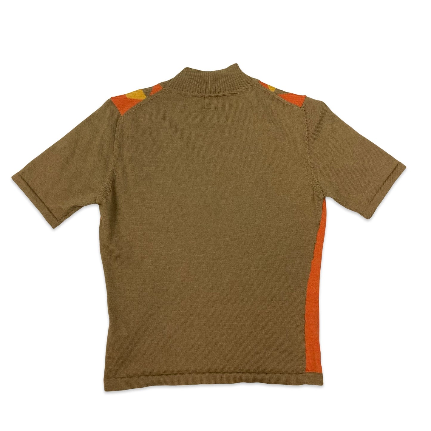 Vintage 90s Green & Orange Patterned Knit Short Sleeve Jumper 10