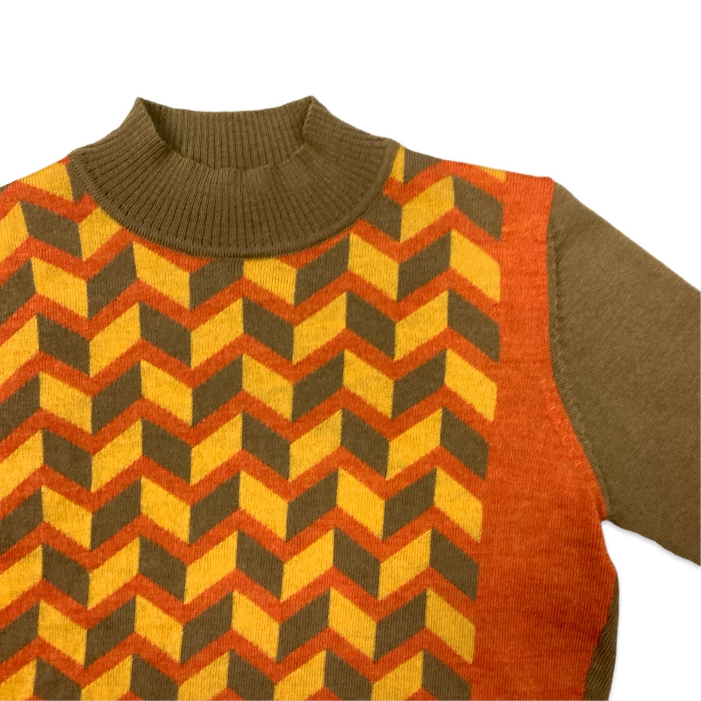 Vintage 90s Green & Orange Patterned Knit Short Sleeve Jumper 10