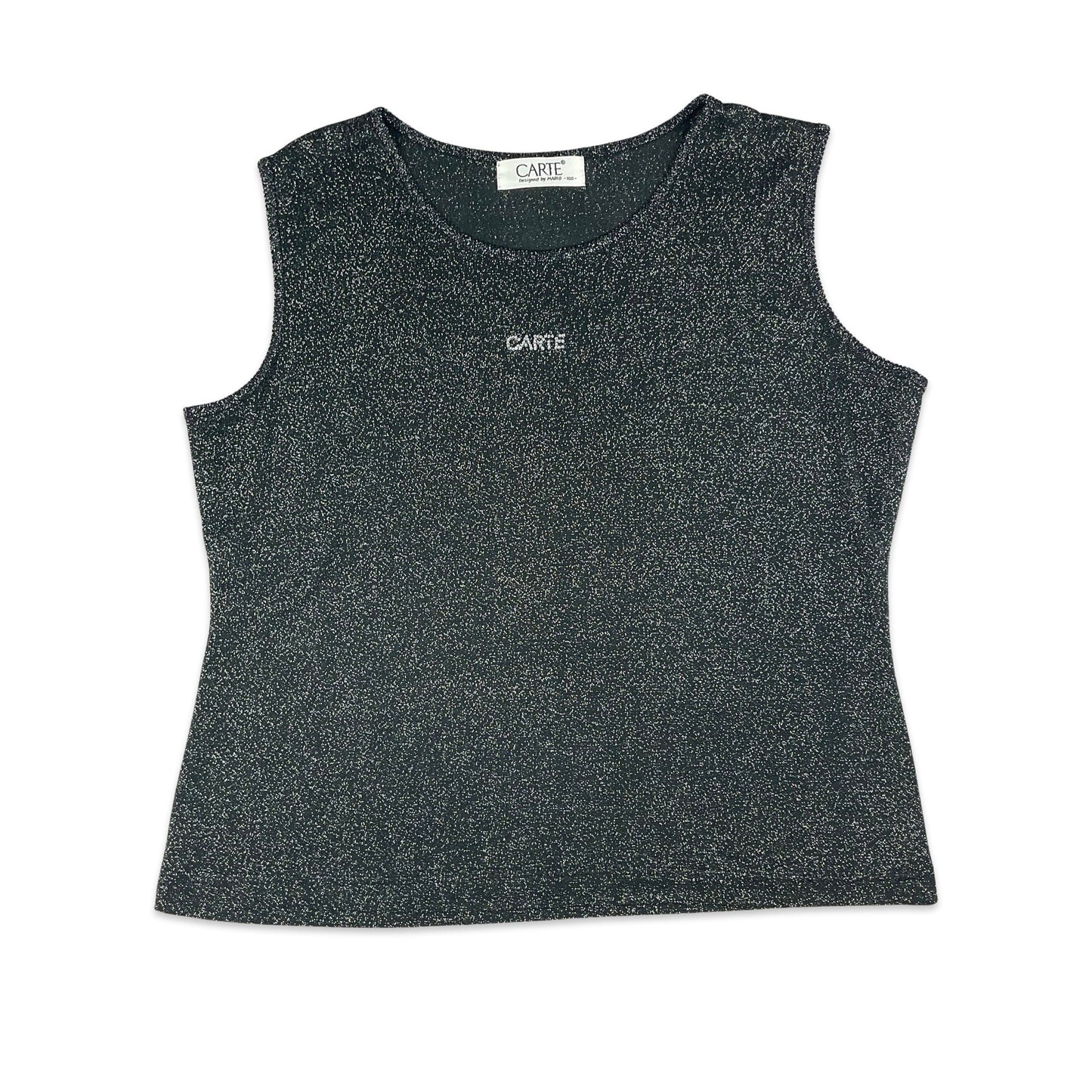 90s Y2K Black & Silver Sheer Top with Diamante Detail 12 14 16 18