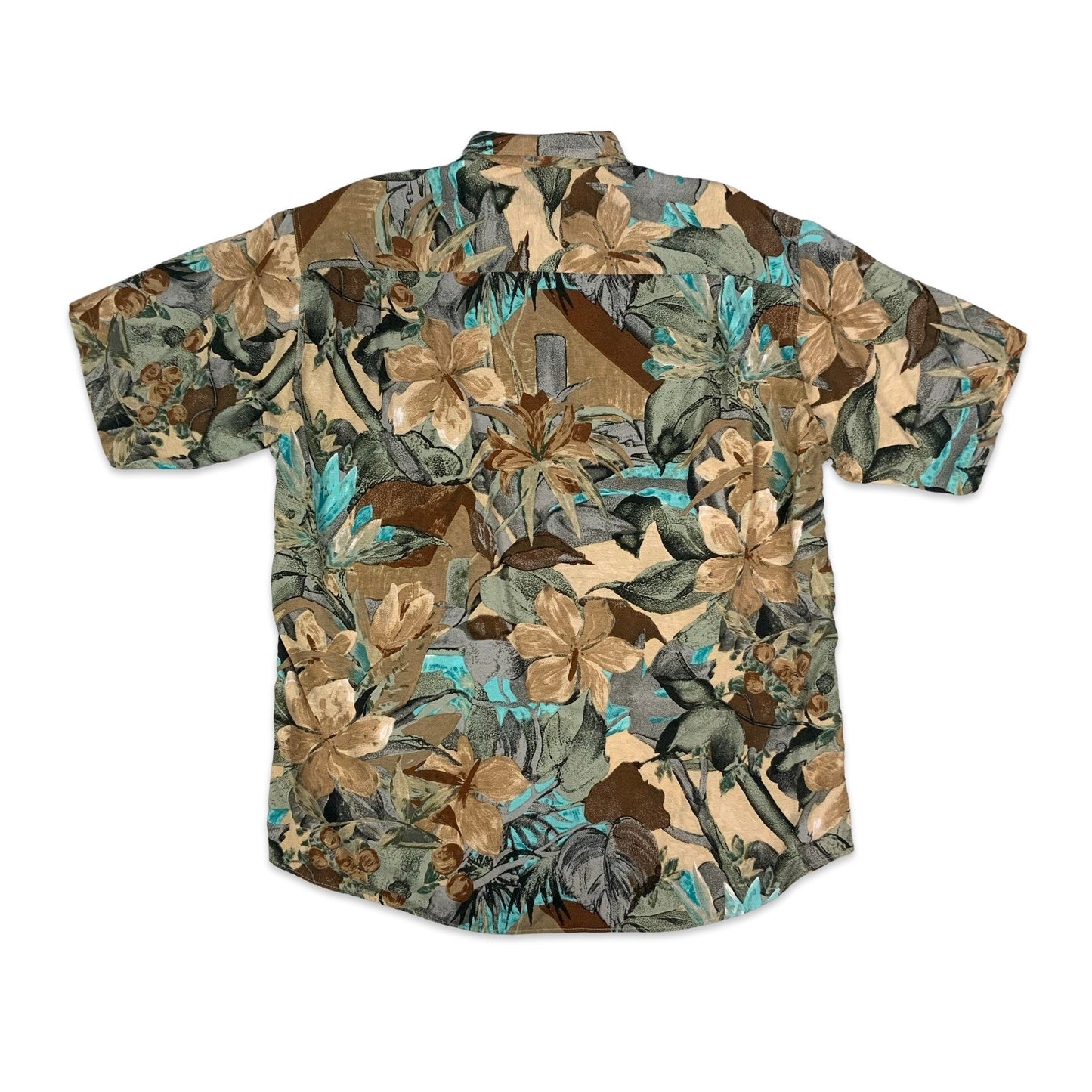 80s Brown & Blue Floral Shirt XL
