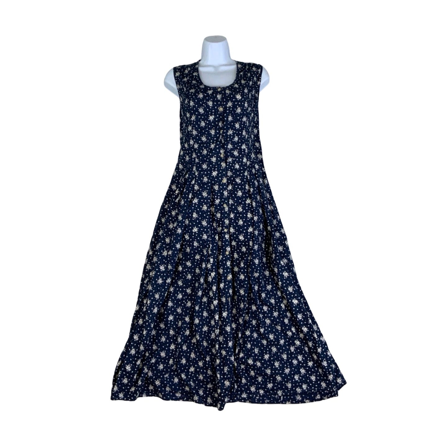 Vintage 90s Y2k ‘H&M Hennes’ Blue White Floral Sleeveless Summer Maxi Dress 12 14 16