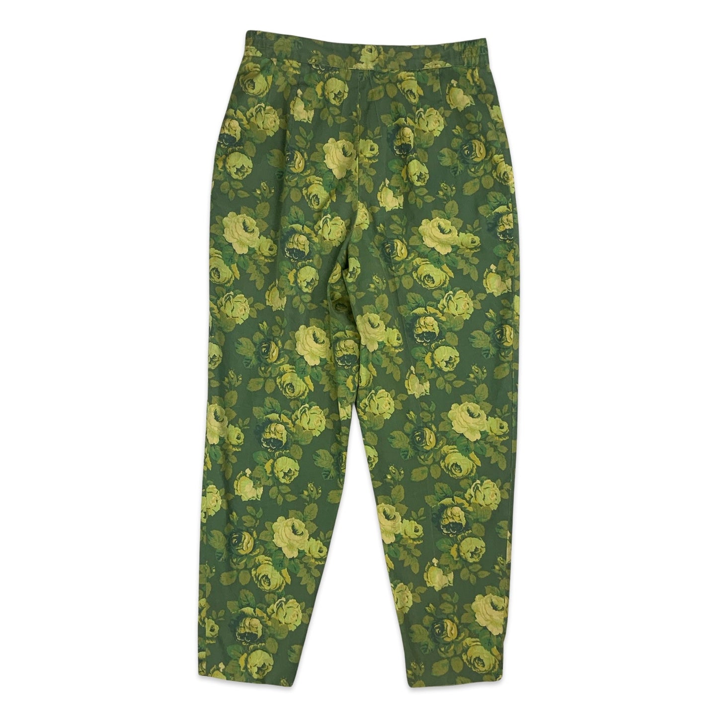 Vintage Green Floral Cigarette Trousers 10 12 14 16
