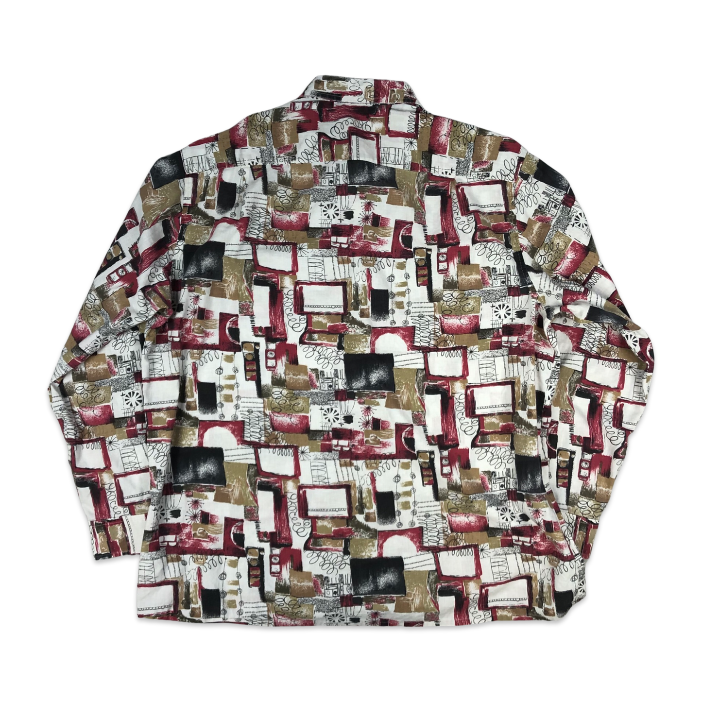 Vintage 80s Crazy Print Red and White Shirt XL