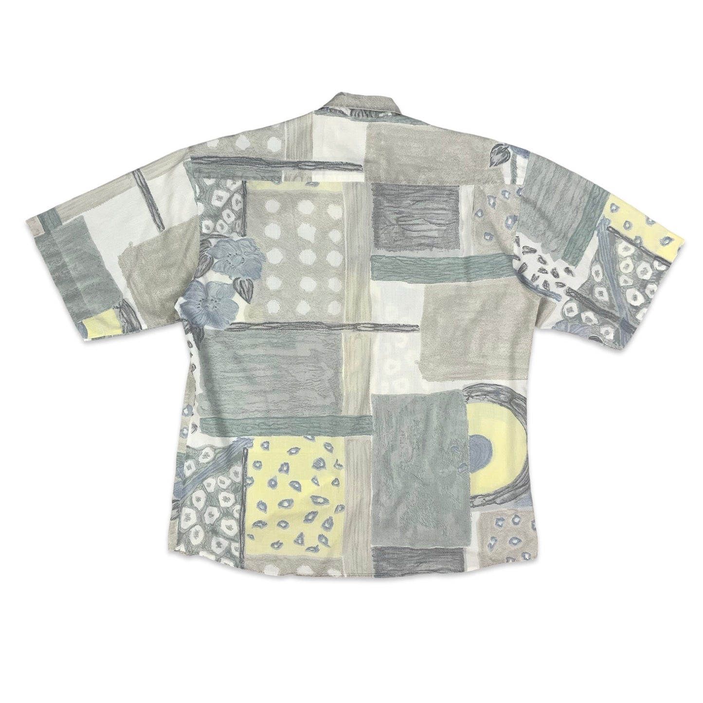80s Grey & Blue Abstract Print Shirt L