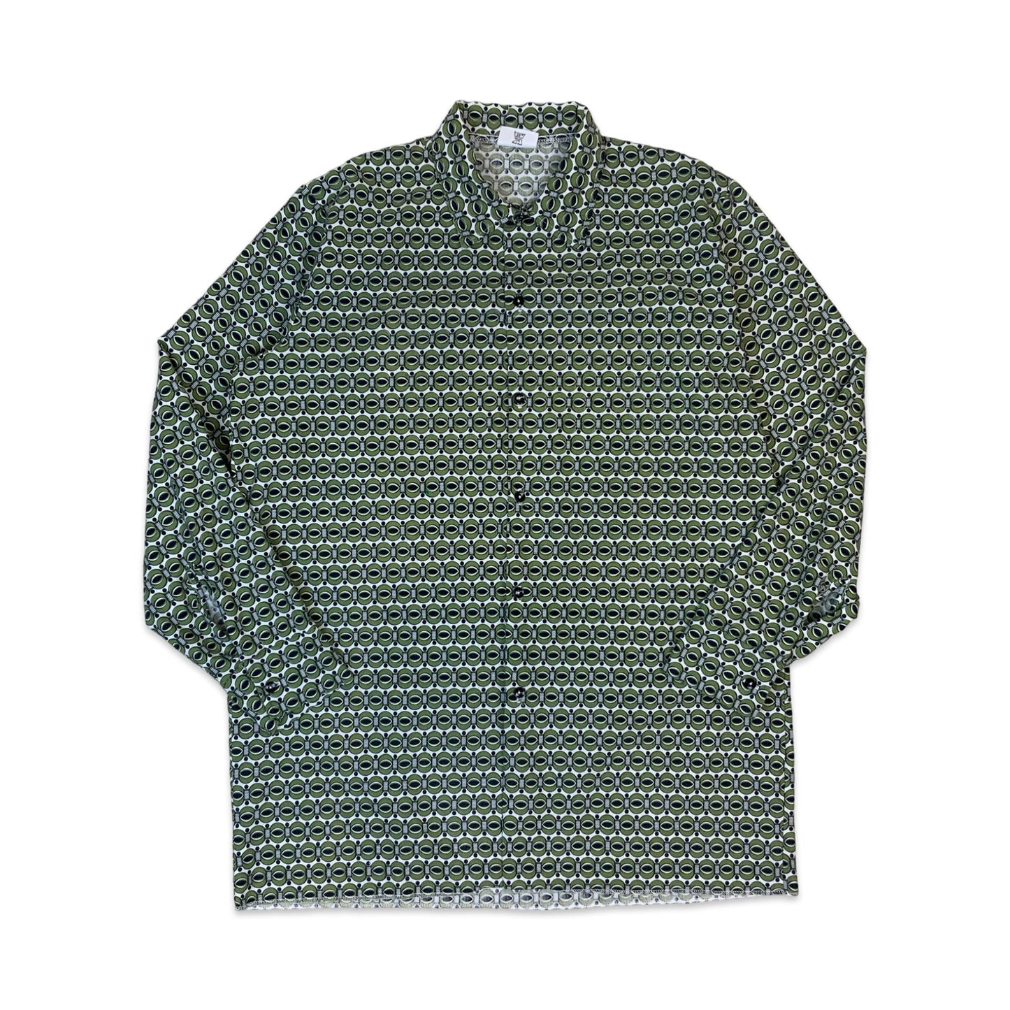 70s Green Geometric Print Shirt L
