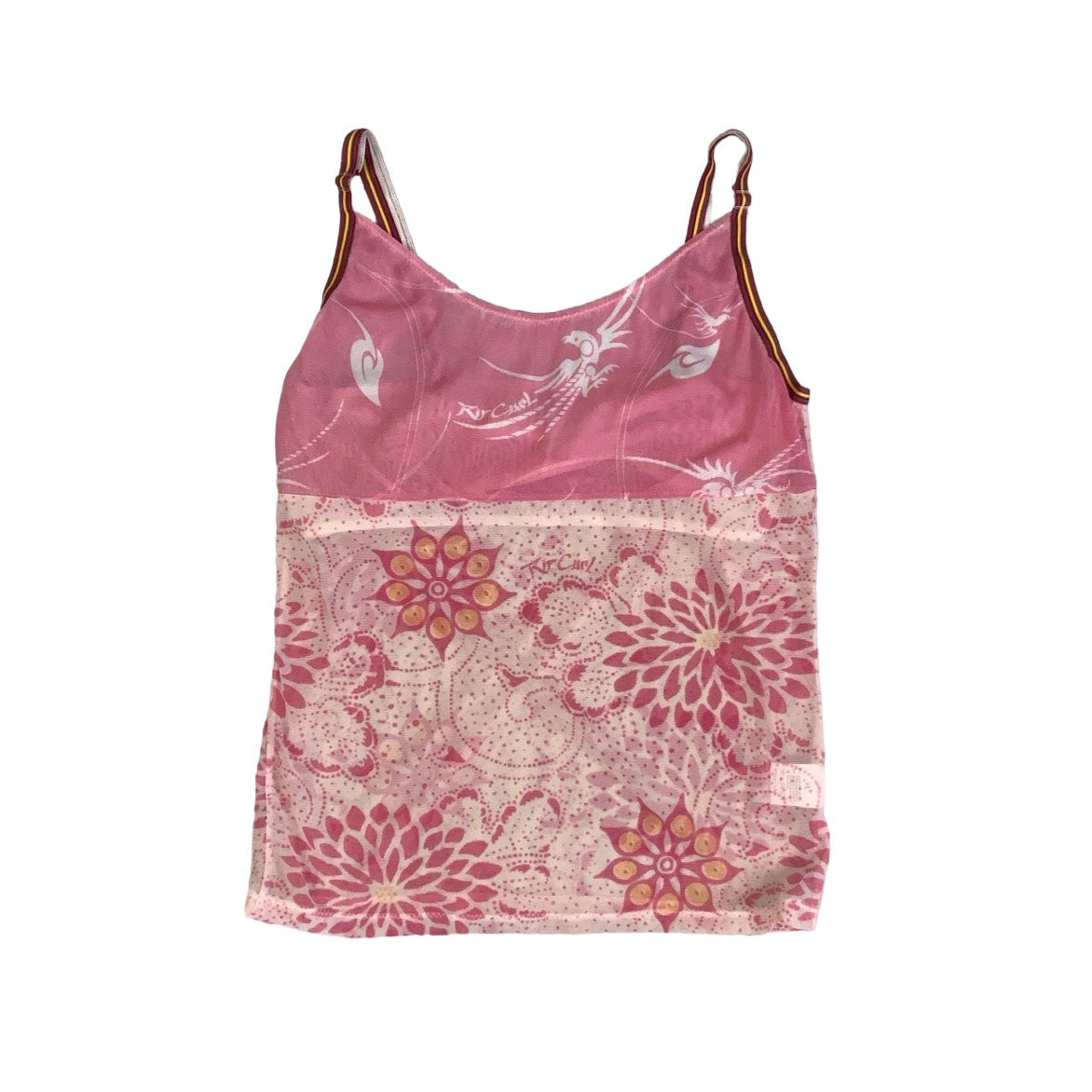 Vintage 90s Y2k ‘Rip Curl’ Pink Spaghetti Cami Mesh Crop Tank Top 4 6
