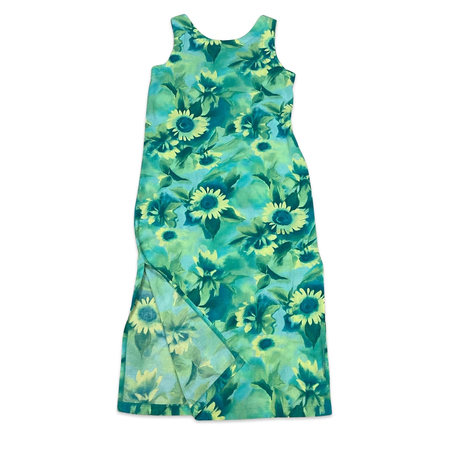 Vintage Blue & Yellow Floral Maxi Dress 10 12