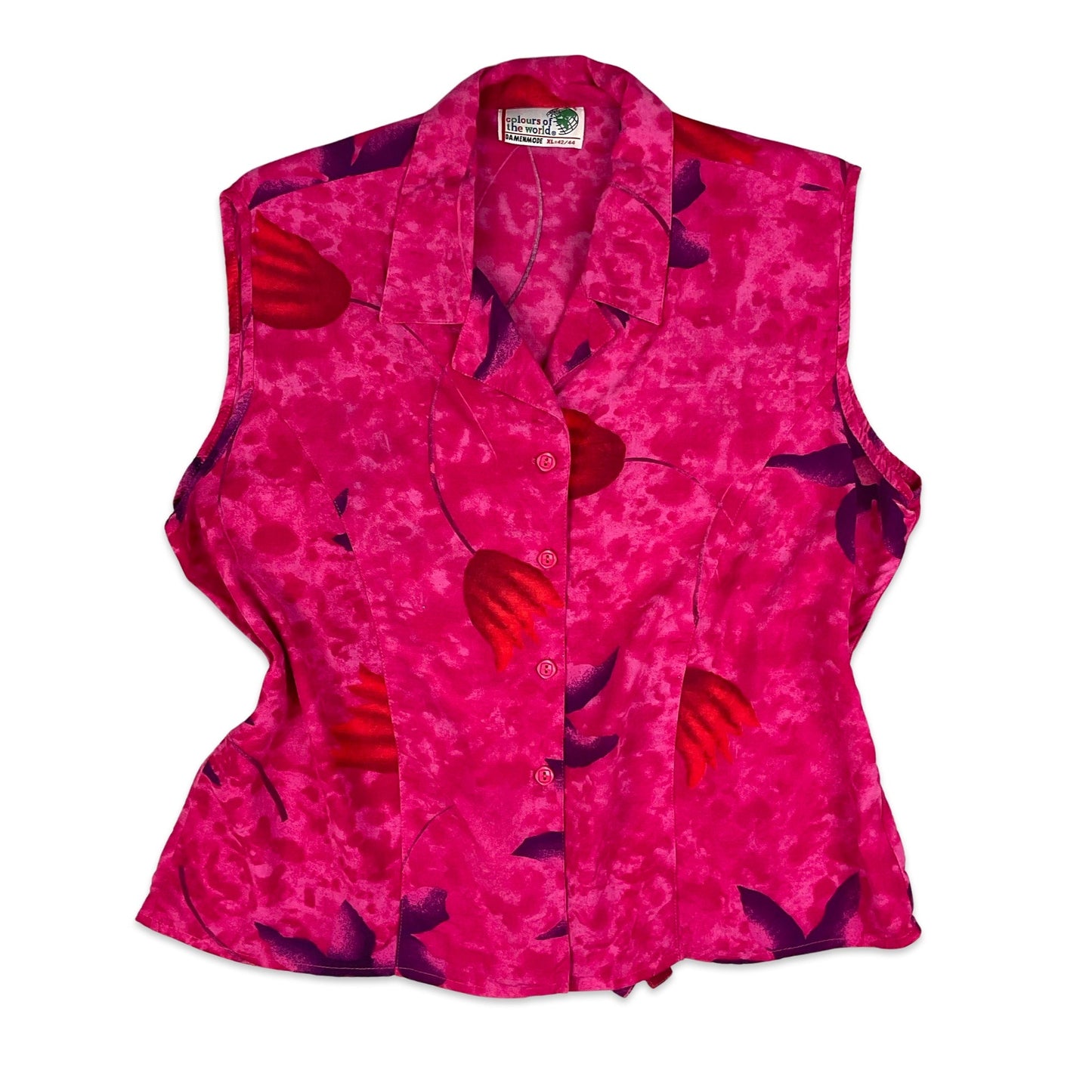 Vintage Pink & Purple Floral Sleeveless Blouse 10 12 14 16 18