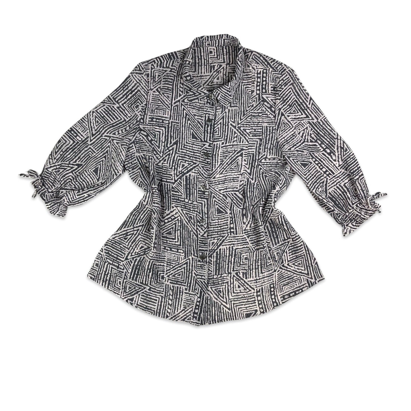 Vintage Grey & White 3/4 Sleeve Sheer Blouse 10 12 14