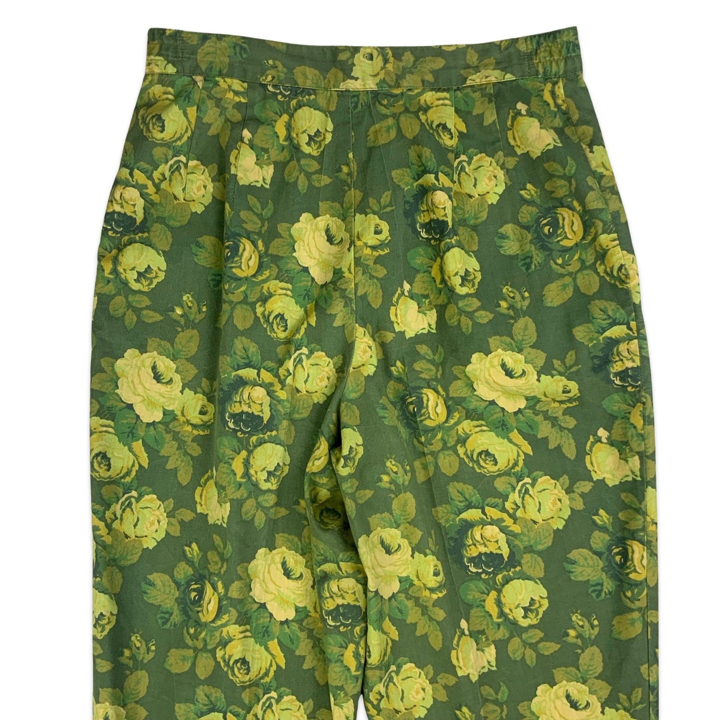 Vintage Green Floral Cigarette Trousers 10 12 14 16