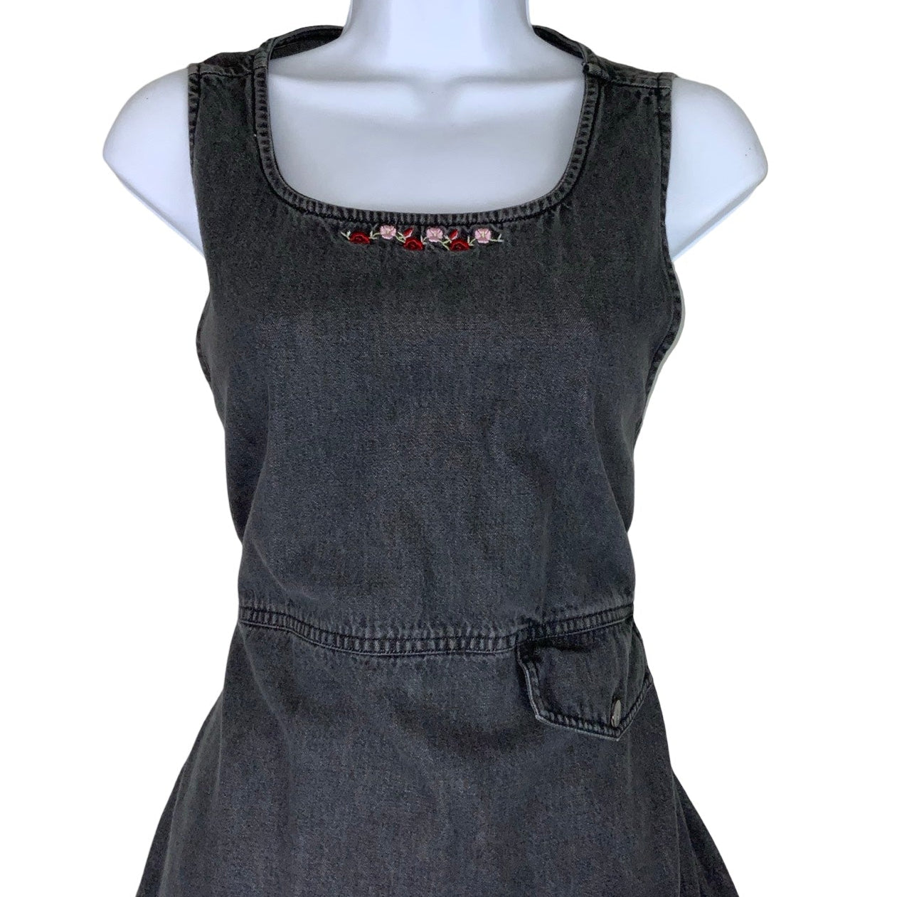 Vintage 90s ‘Erica & Co’ Black Denim Embroidered Maxi Summer Dress 12 14
