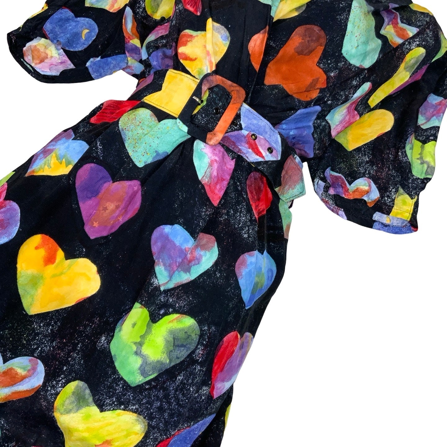 Vintage 80s 90s ‘Betty Barclay’ Black Multicoloured Love Heart Pockets V-Neck Aline Mini Dress 10 12