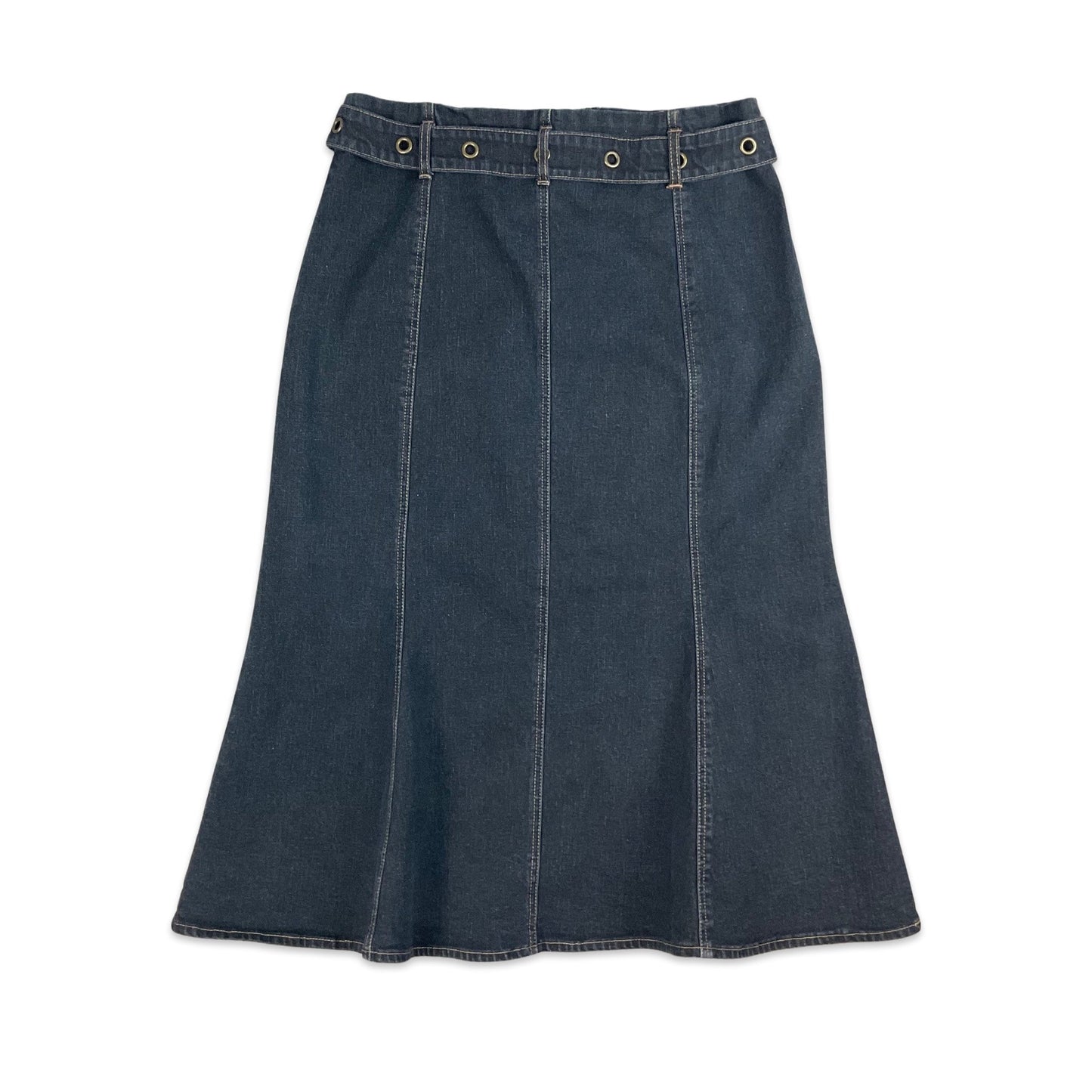 Vintage 90s Dark Blue Denim Midi Skirt 10 12 14