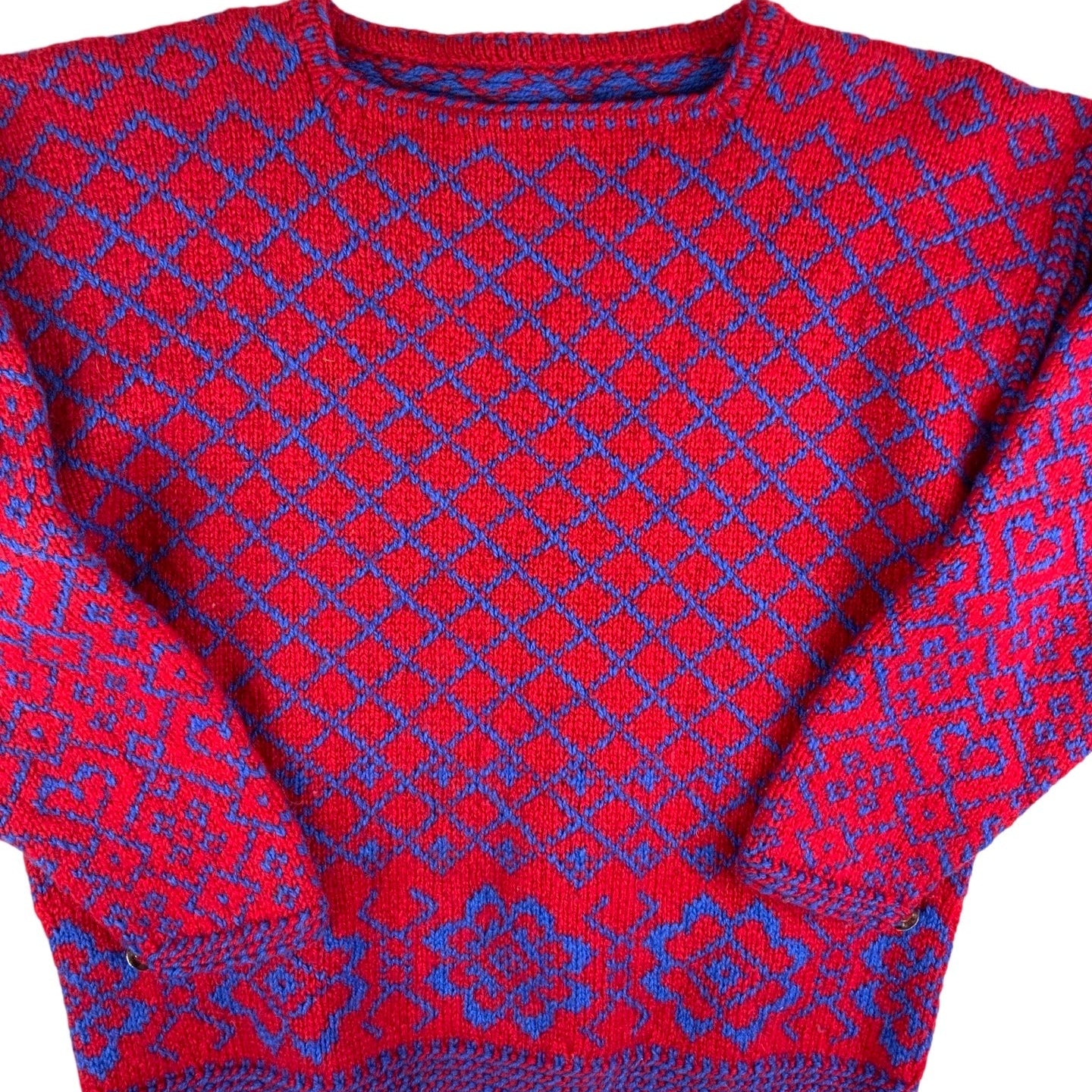 Vintage 70s Red Blue Knit Jumper M L
