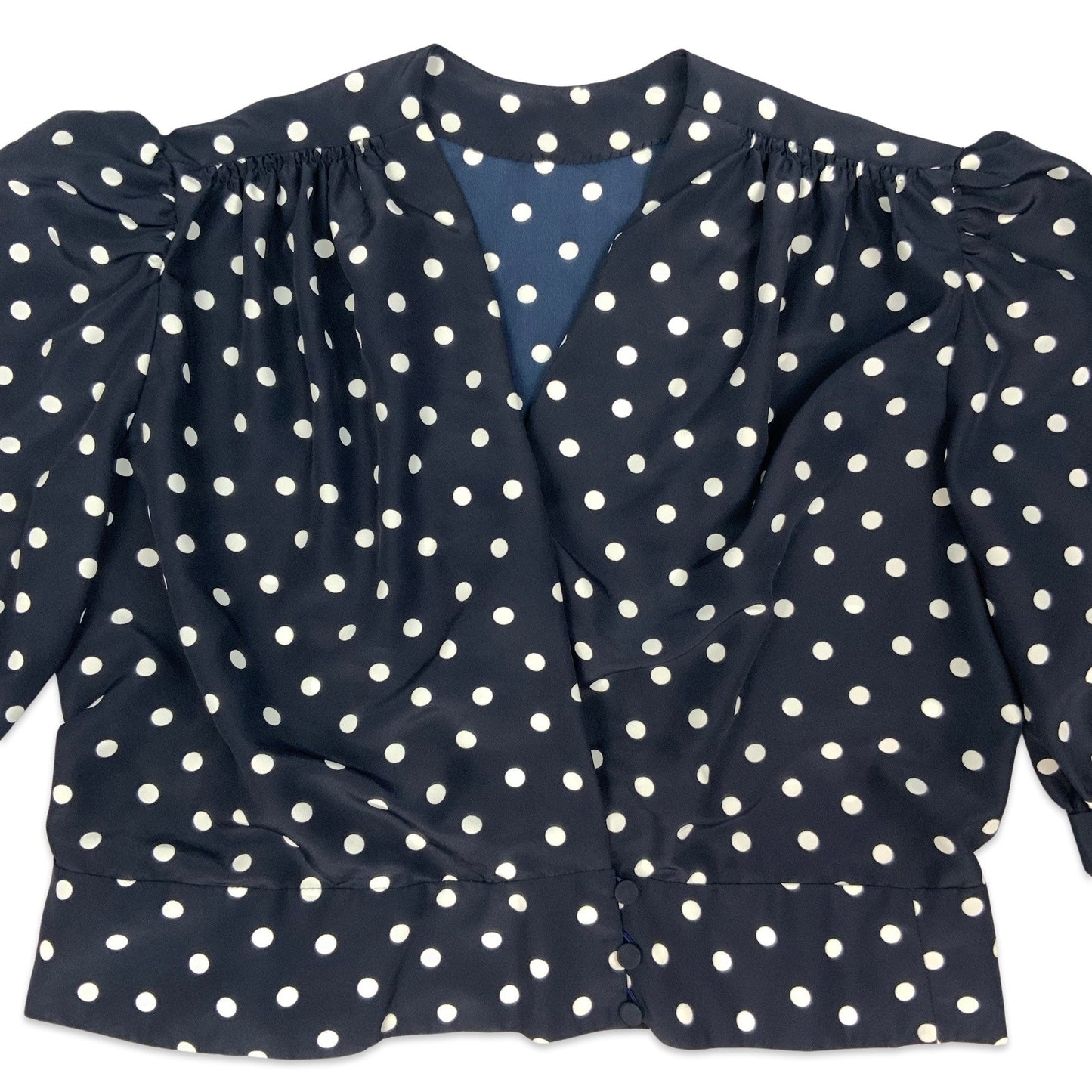 Vintage Navy & White Polka Dot Cropped Blouse 16 18