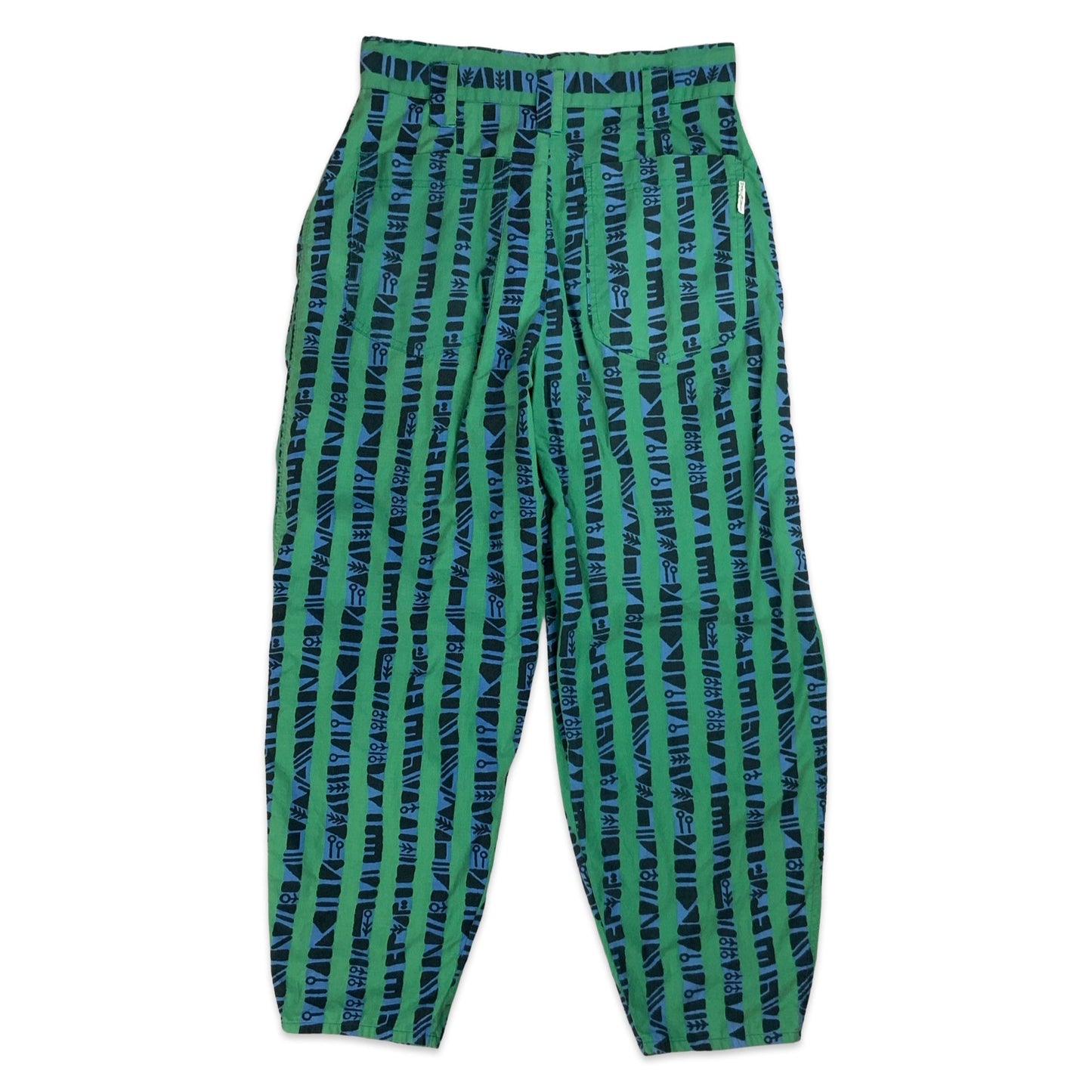 80s Green & Blue Print Wide Leg Trousers 10 12 14