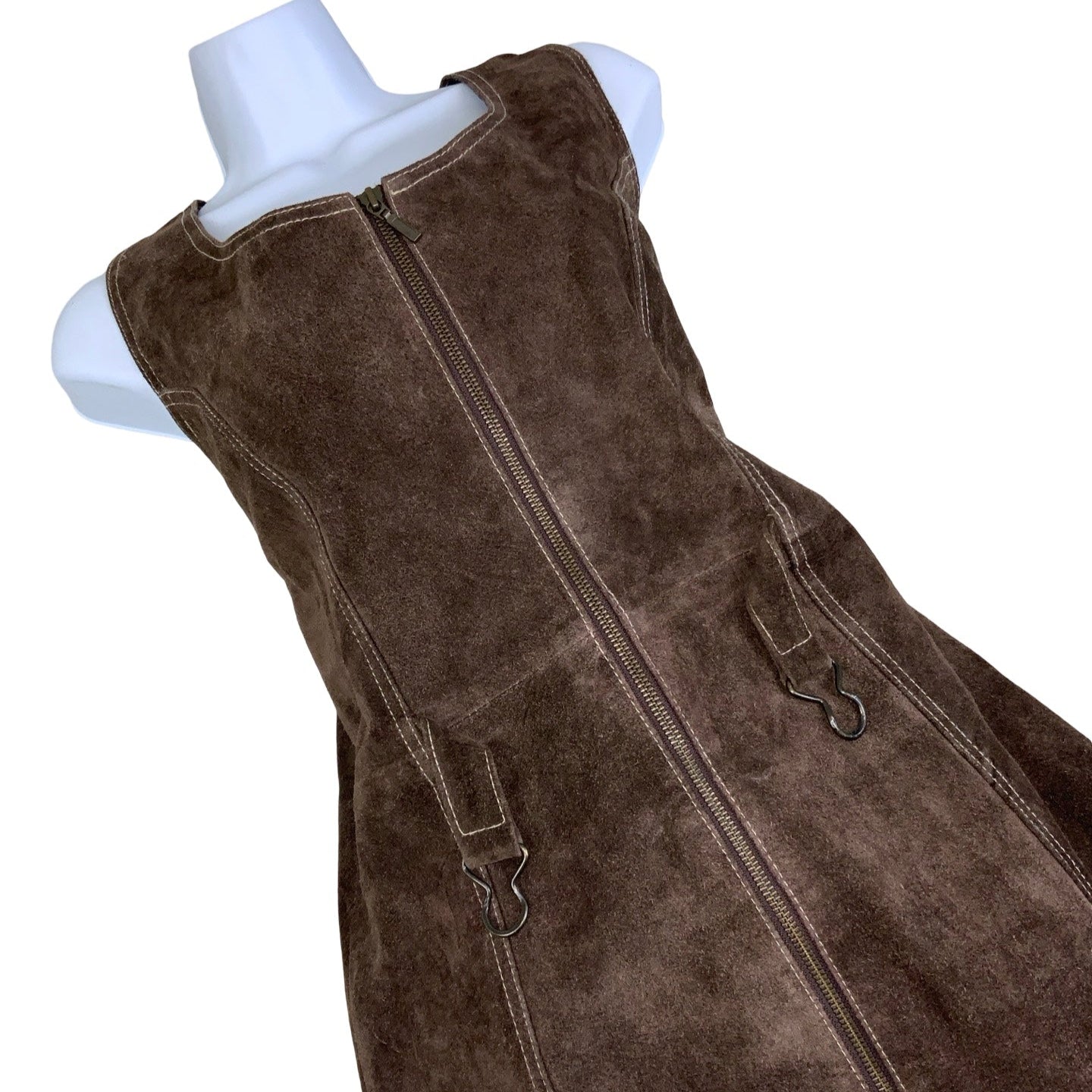 90s Y2K ‘Rocky’ Original Wear Brown Suede Sleeveless Mini Dress 10 12