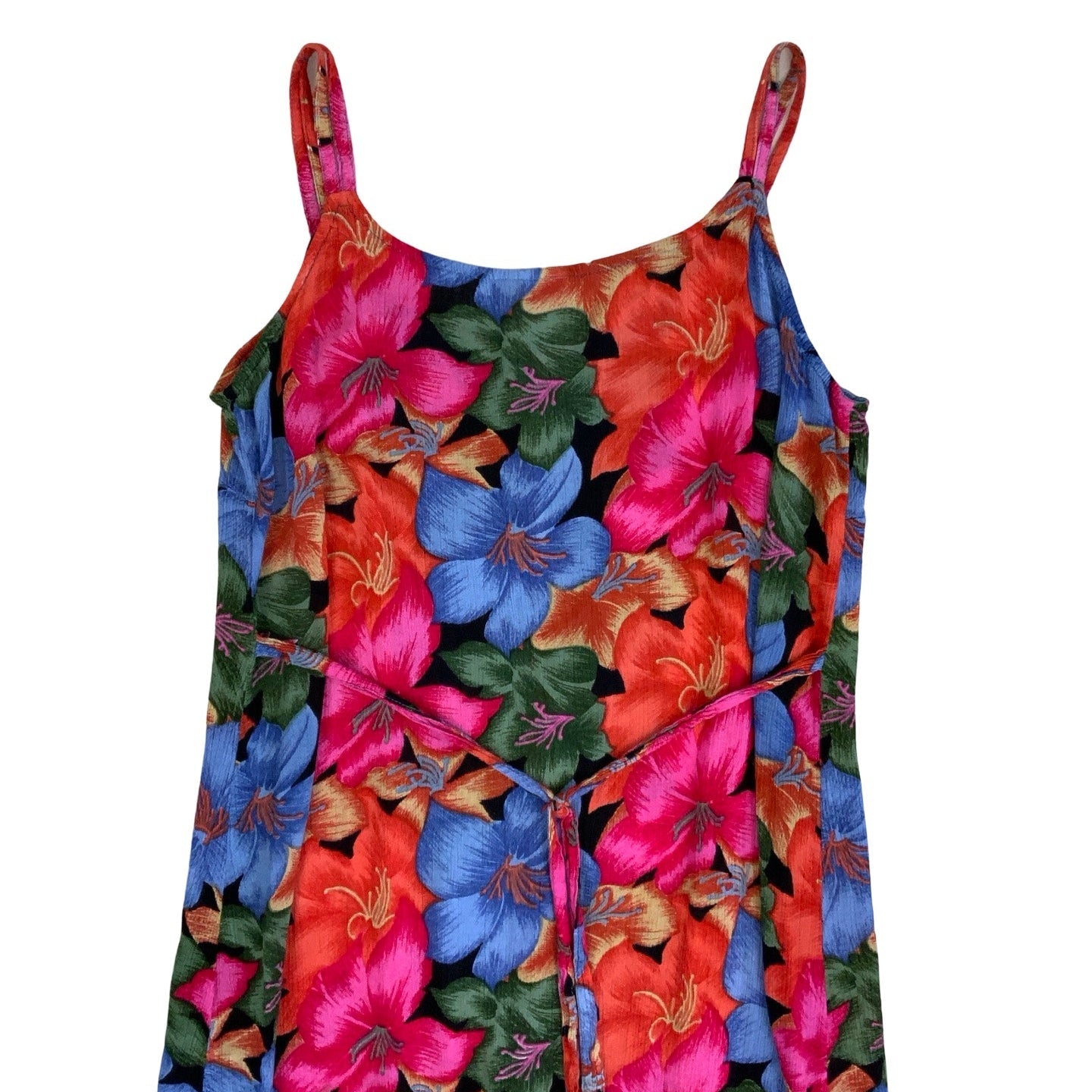 Vintage 90s Y2k Blue Orange Pink Green Floral Sleeveless Maxi Dress 12 14