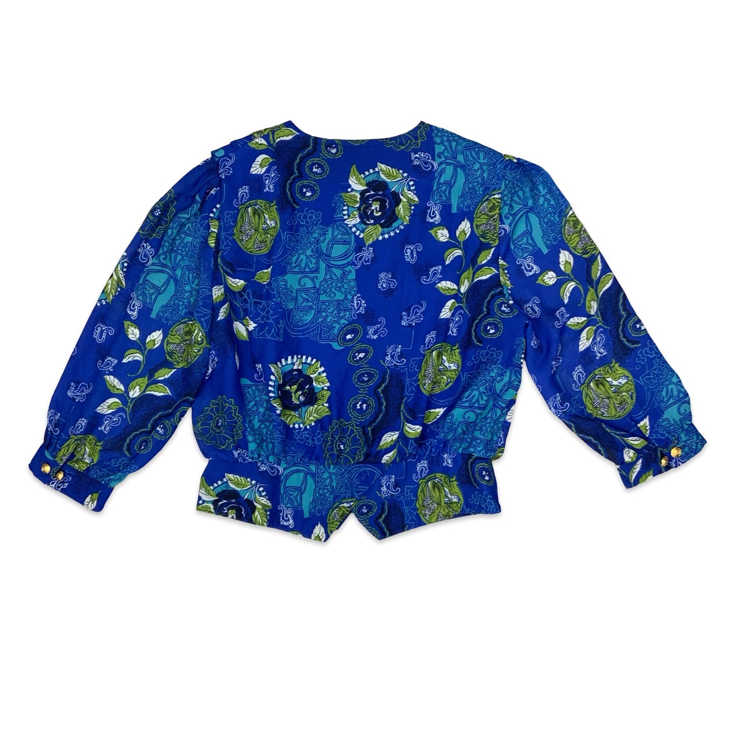 Vintage Blue & Green Floral Blouse 14